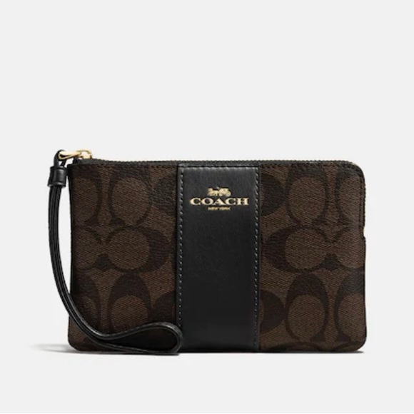 COACH Corner Zip Wristlet in 2 tone brown - Picture 5 of 5